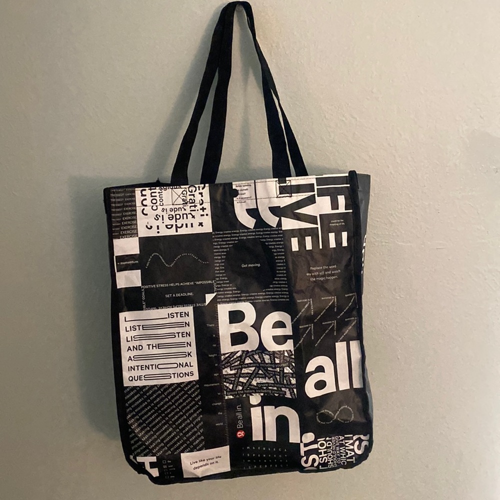 Large black lulu lemon tote bag